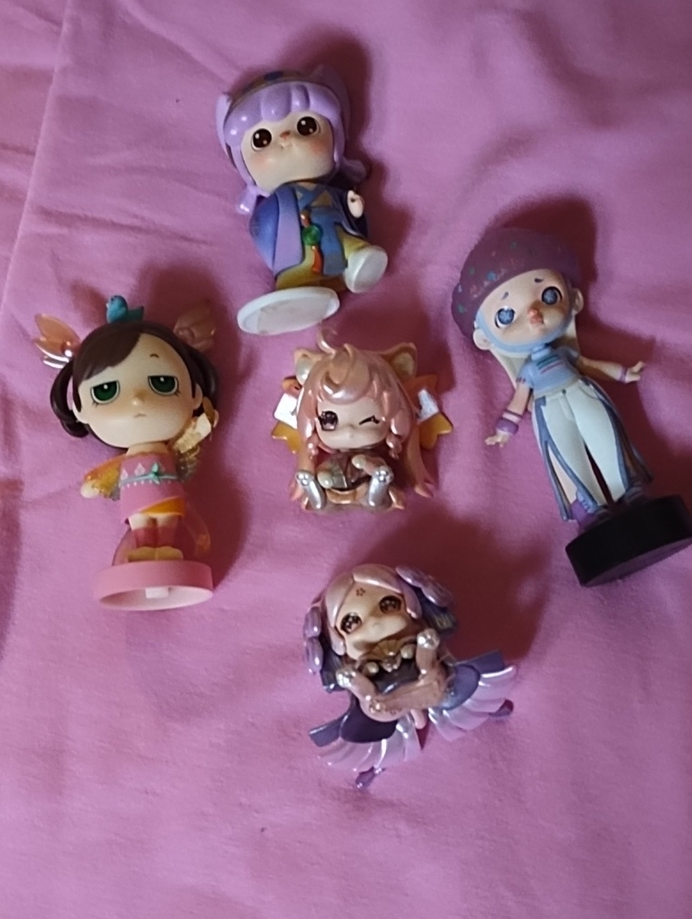 Kawaii Pastel Figure Lot - Pink, Lavender & Blue Collectible Dolls Set